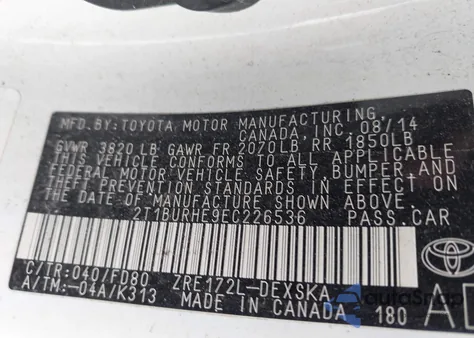 2014 Toyota Corolla S Plus from USA, damaged, VIN 2T1BURHE9EC226536